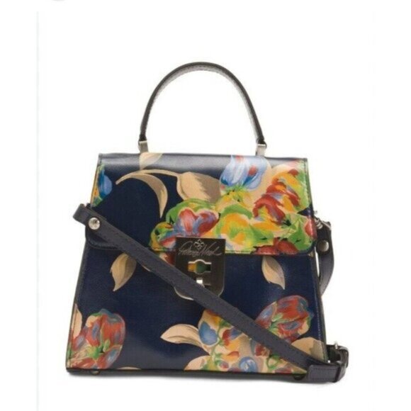 Patricia Nash Leather Chauny Floral Satchel Le Fleur BlueCrossbody